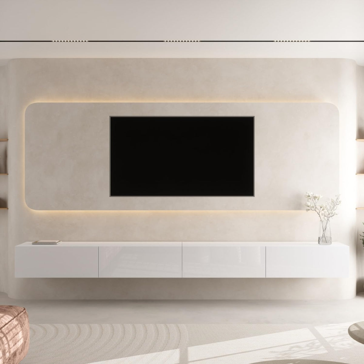 Planetmöbel West TV Cabinet, TV Table 320 cm Long, TV Cabinet Hanging or Standing for Living Room, 2X TV Wall Cabinet 37.8 x 160 x 30 cm, White - QUORE