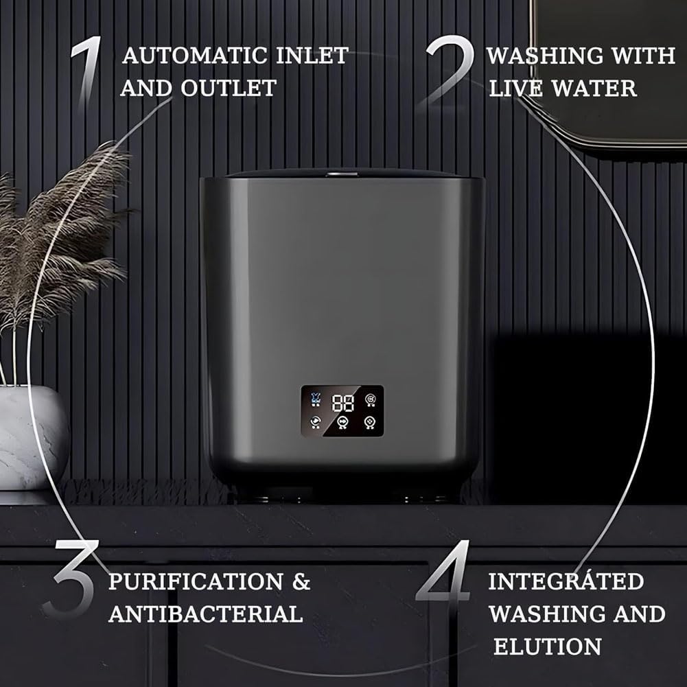 10 Litres Fully Automatic Washing Machine, 4-in-1 Mini Washers with Automatic Cleaning, LCD Touch Control and 4 Speed Settings - QUORE