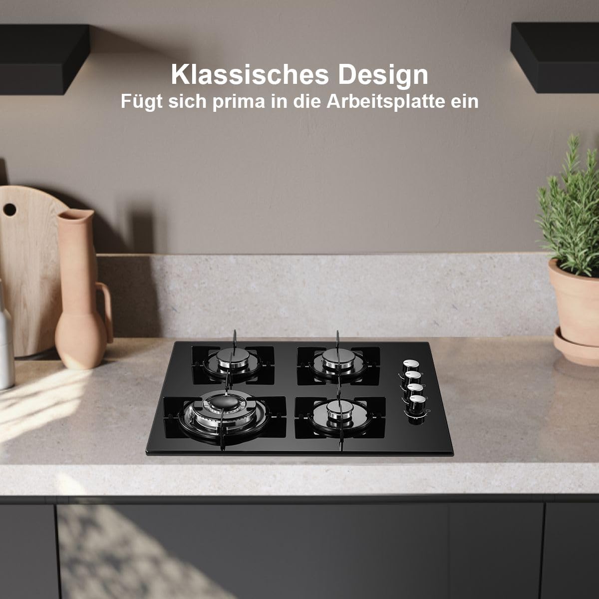 Gaskookplaat 4 Pits – Gasfornuis – Kookplaat – Inbouwkookplaat – Glaskeramische Kookplaat – 8000 W Vermogen – Veilig Elektronisch Ontsteking