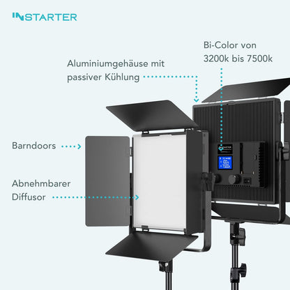 LED videolamp met statief en app bediening voor vloggers en influencers – Vloglamp – Studiolamp – Fotolamp – Streaming Licht – 60W, CRI 96 en traploos dimbaar – Bi-Colour 3200K-7500K, 360° draaibaar
