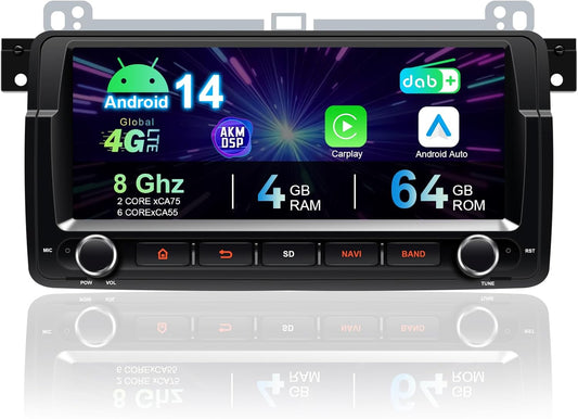 8,8'' Android 14 autoradio voor BMW E46 M3 / Rover 75 / MG ZT | 1-DIN in-dash radio met draadloos CarPlay & Android Auto | 4G LTE internet | 4GB RAM 64GB | GPS-navigatie | HD IPS touchscreen
