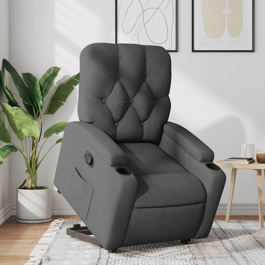 Relaxstoel met opstahulp – Elektrische Relaxstoel – Tv-stoel – Ligstoel – Verstelbare Fauteuil – Donkergrijs Stof – Handmatige Ligfunctie – Stevig Hout-Metalen Frame