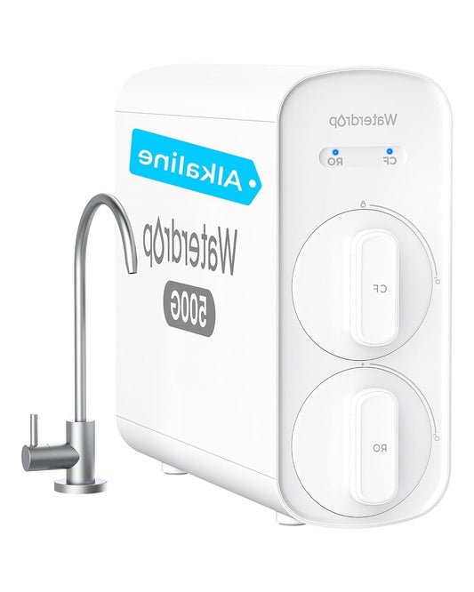 Waterdrop G5P500A Alkaline Mineral PH+Reverse Osmosis Water Filter, NSF/ANSI 372 Certified, 8-Stage Reverse Osmosis System, 500G RO Water Filtration System, 2:1 Pure to Drain - QUORE