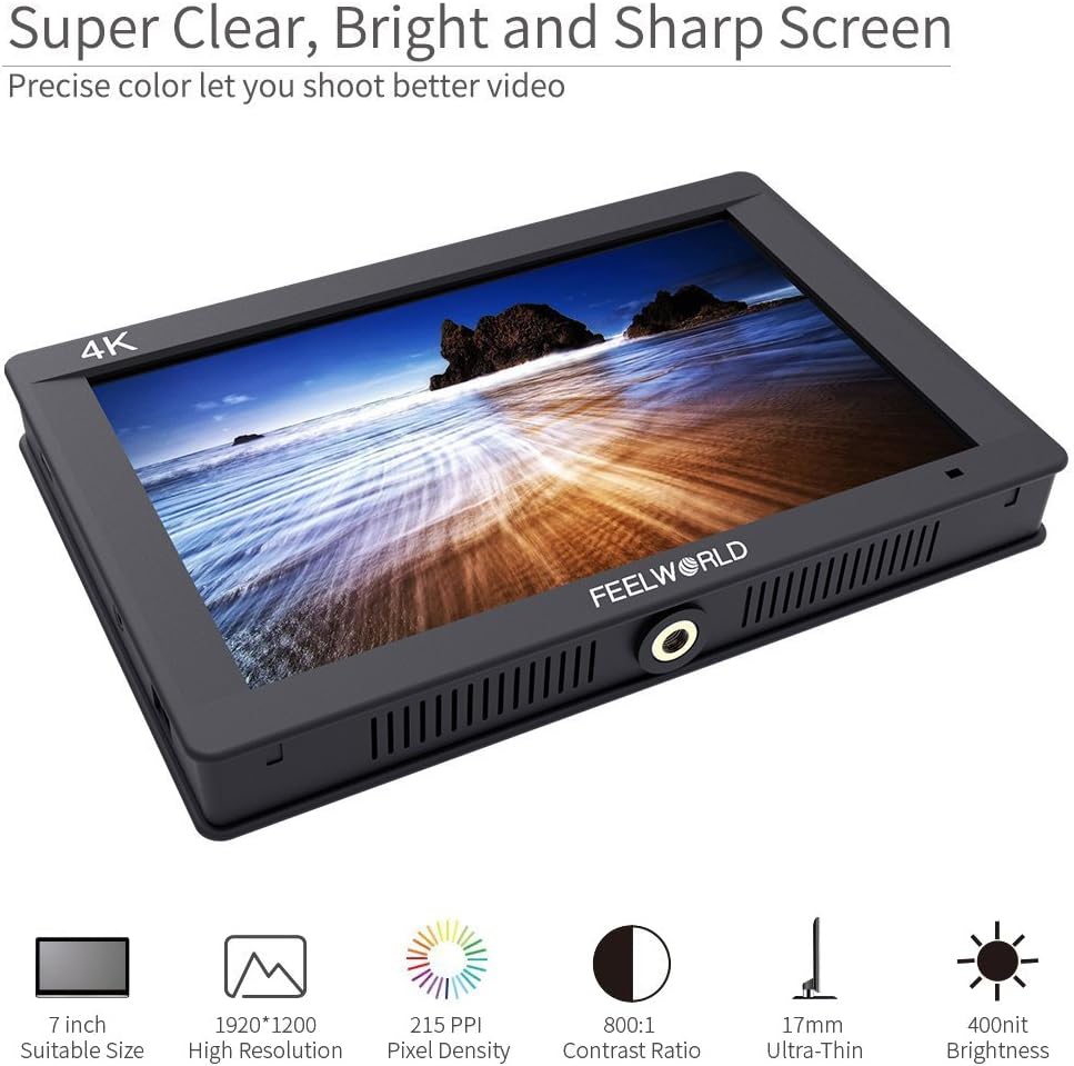 Feelworld FW703 7 Zoll Camera DSLR Monitor Field Full HD Focus Video Assist 1920x1200 IPS mit 4K HDMI 3G SDI Input Output Histogram - QUORE