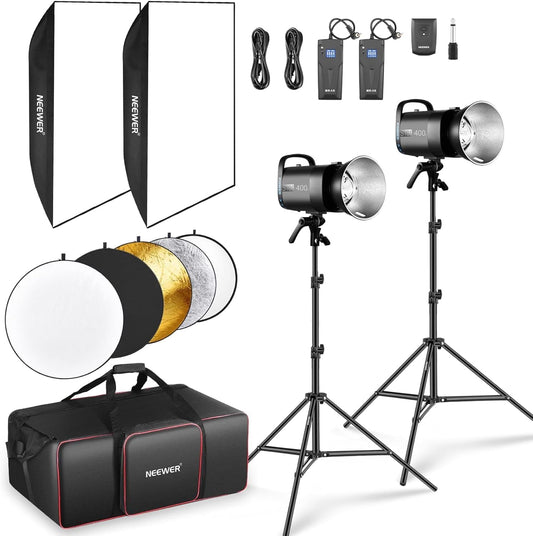 Studio Monolichtset 2-Delig – Studioflitser – Flitserset – Lichtset – Monolicht – 800W Totaal Vermogen – 5600K Daglichtkleur