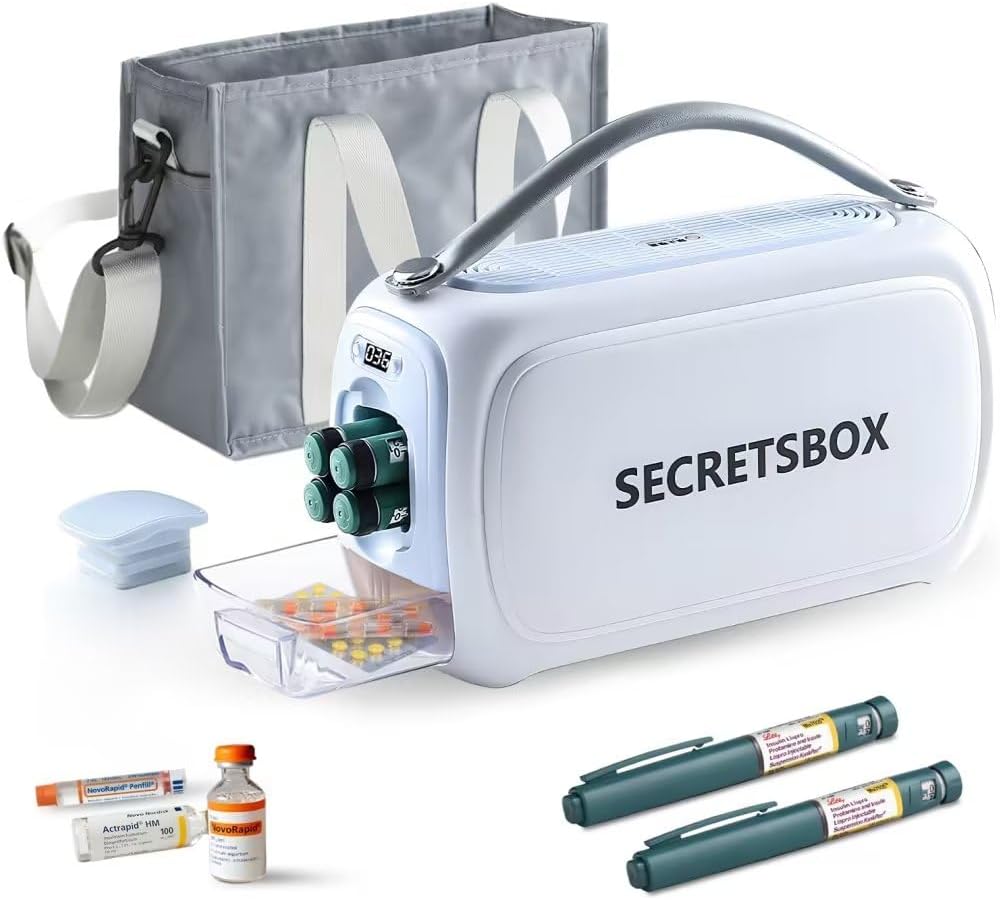 Insulin koelbox, elektrisch, draagbare medische koelkast, 2-8 °C, intelligente temperatuurcontrole, digitaal scherm, mini-medicijnen, koelbox voor reizen en auto, TSA-goedgekeurd