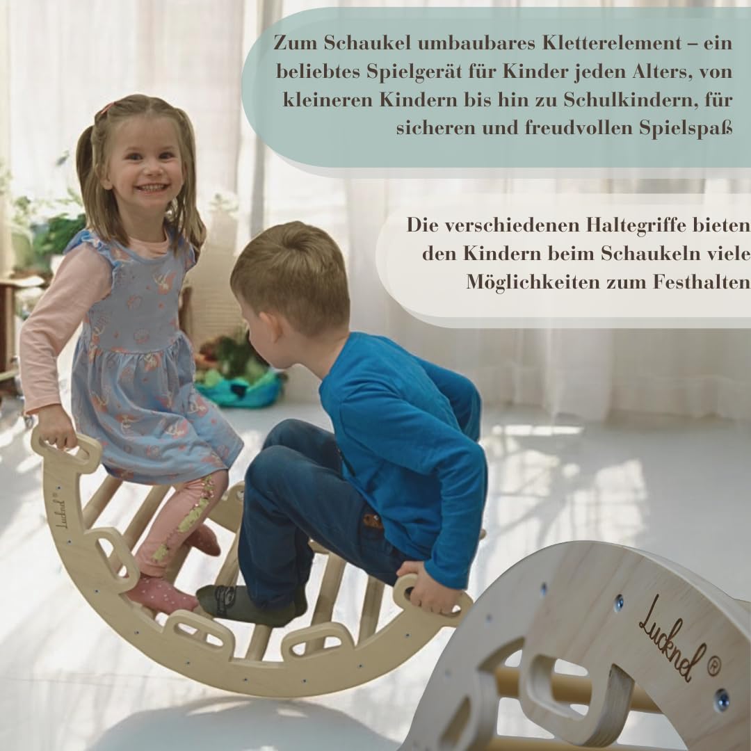 5-in-1 Montessori klimrek binnenshuis set – Pikler driehoek, klimboog, klimnet en indoor glijbaan met dubbelzijdige helling – binnenspeelplaats vanaf 1 jaar, onbehandeld hout