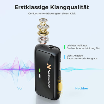 NearStream Draadloze lavalier-microfoon voor Android, iOS, camera, pc, draadloze microfoon voor video-opname, streaming, vlog, interview, 656 ft transmissie, lcd-display, 20 uur batterijduur (AWM20T)