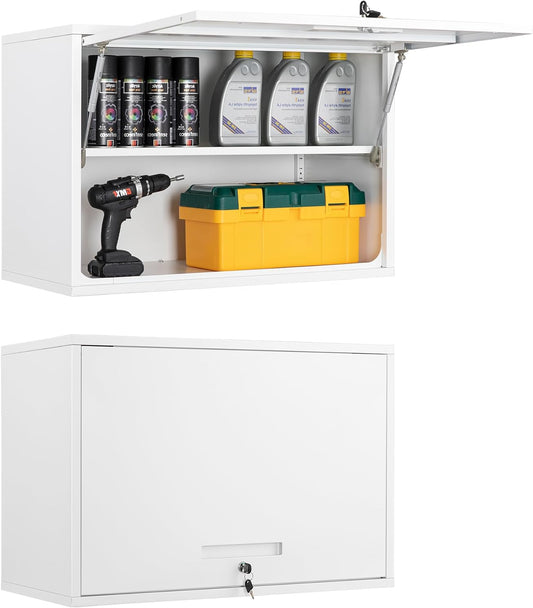 Wandkast – Medicijnkast – Keukenkast – Badkamerkast – Gereedschapskast – Afsluitbaar Slot – Hydraulische Vouwdeuren – 55 x 80 x 40 cm – Wit Stalen Materiaal - QUORE