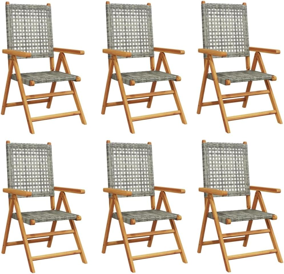 Tidyard Garden Chair Adjustable 6 Pieces Rattan Chairs Garden Furniture Chair Garden Chair Dining Chairs Rattan Chair Set Patio Chair Balcony Chair Garden Chairs Camping Chair Grey Poly Rattan Solid - QUORE
