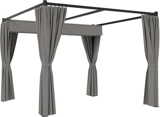 Outsunny Pergola 3 x 3 m Vrijstaand Terrasoverkapping met Schuifdak, 4 Zijwanden, UV-bestendige Overkapping Metaal Tuinpaviljoen Zonwering voor Terras en Tuin, Lichtgrijs - QUORE