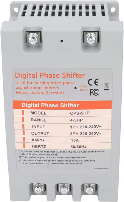 5 PK Digitale Faseconverter, Eenfase naar Driefase Omvormer voor Motorapparatuur, 9,8 x 5,9 x 5,3 inch, Energie-efficiënt, Compact Ontwerp
