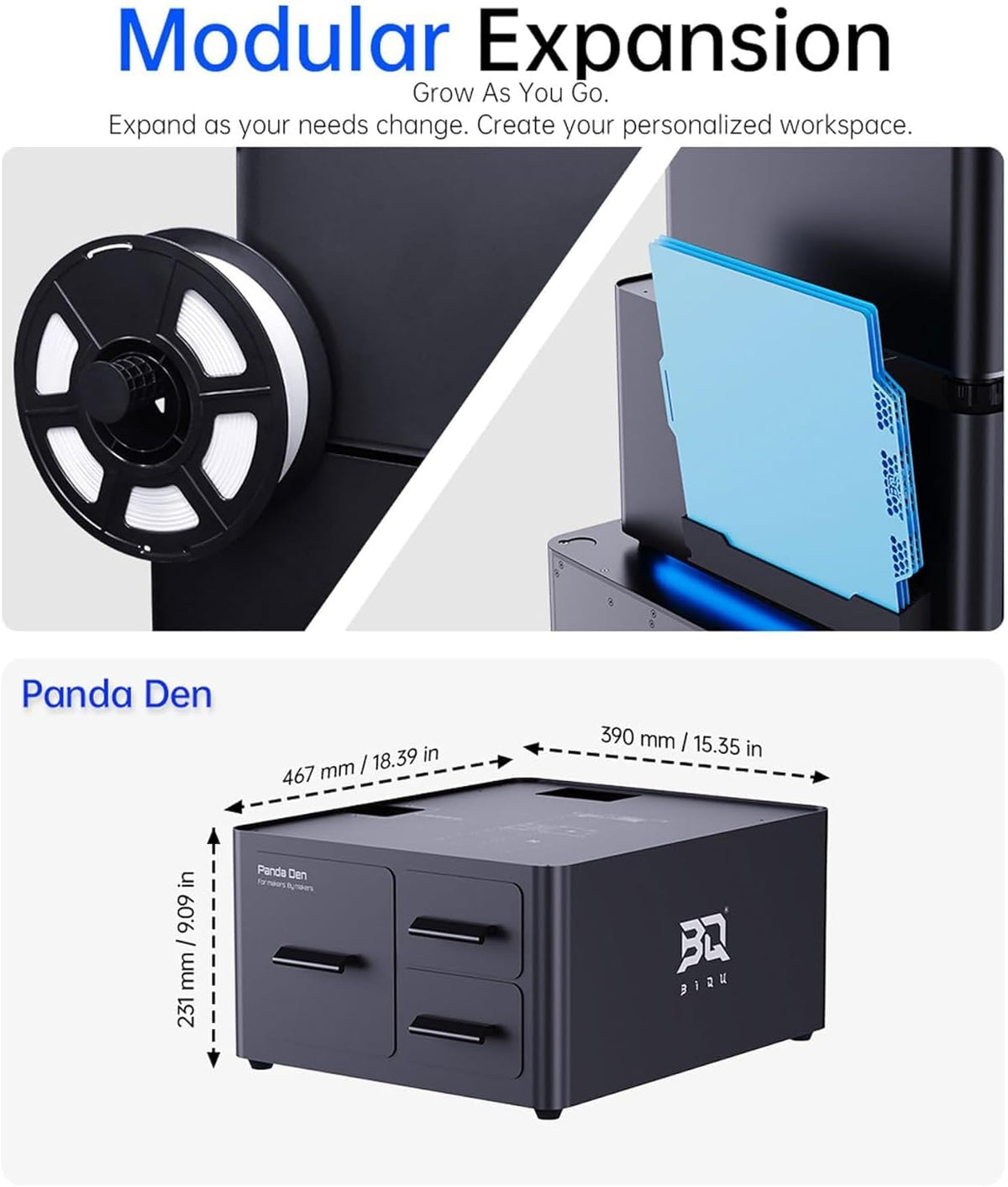 BIGTREETECH BIQU Panda De filamentafvalbak + gereedschapsorganizer met twee schuifladen voor bamboe labs P1P/P1S/X1C/X1E/A1/A1 Mini 3D-printer