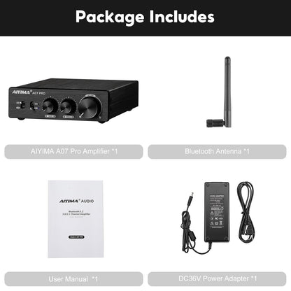 AIYIMA A07PRO TPA3255 Mini Versterker 2.0/2.1Kanaal Audio Amp 300Wx2 Klasse D Hi-Fi Stereo Geïntegreerde Versterkers Bluetooth 5.2 ondersteuning aptx Desktop versterker met Treble en Bass Control