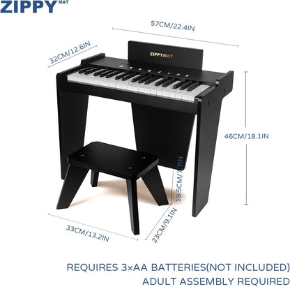 Kinderpiano – Speelgoedpiano – Digitale Piano – Pianoklavier – Muziekinstrument – Zwart – 37 Toetsen – 3 Volledige Octaven