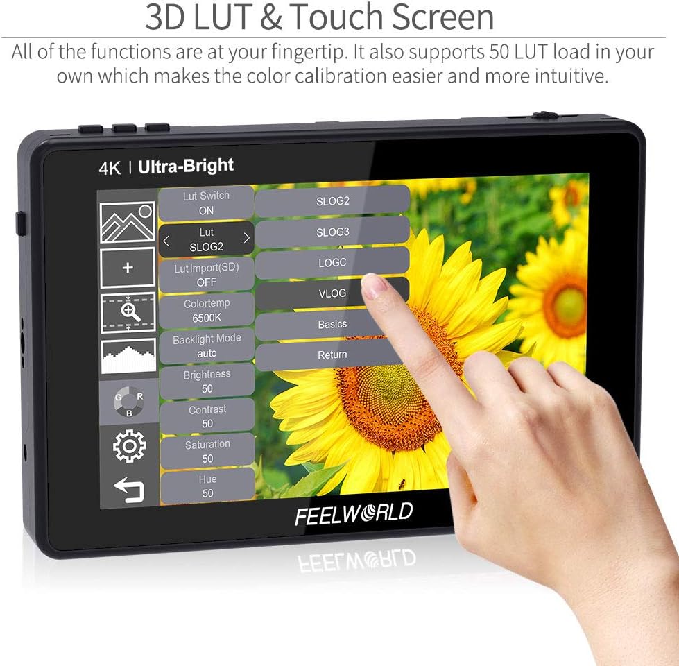 FEELWORLD LUT7S 2200Nits DSLR Camera Monitor 7 Inch TouchScreen Field Monitor with Light Sensor,3G-SDI & 4K HDMI Loop In/Out,3D LUTs,FHD 1920X1200 IPS,HDR Waveform,F970 Dual Battery Plate - QUORE
