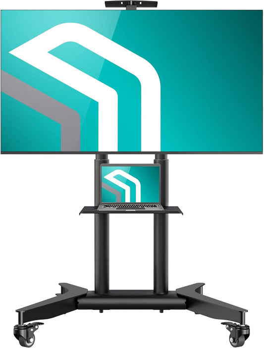 ONKRON Verrijdbare TV-standaard voor 32-75 inch, Flat & Curved TV's tot 60 kg, professionele in hoogte verstelbare TV-voet max VESA 600x400 mobiele TV-wagen met wielen Zwart TS1571-B