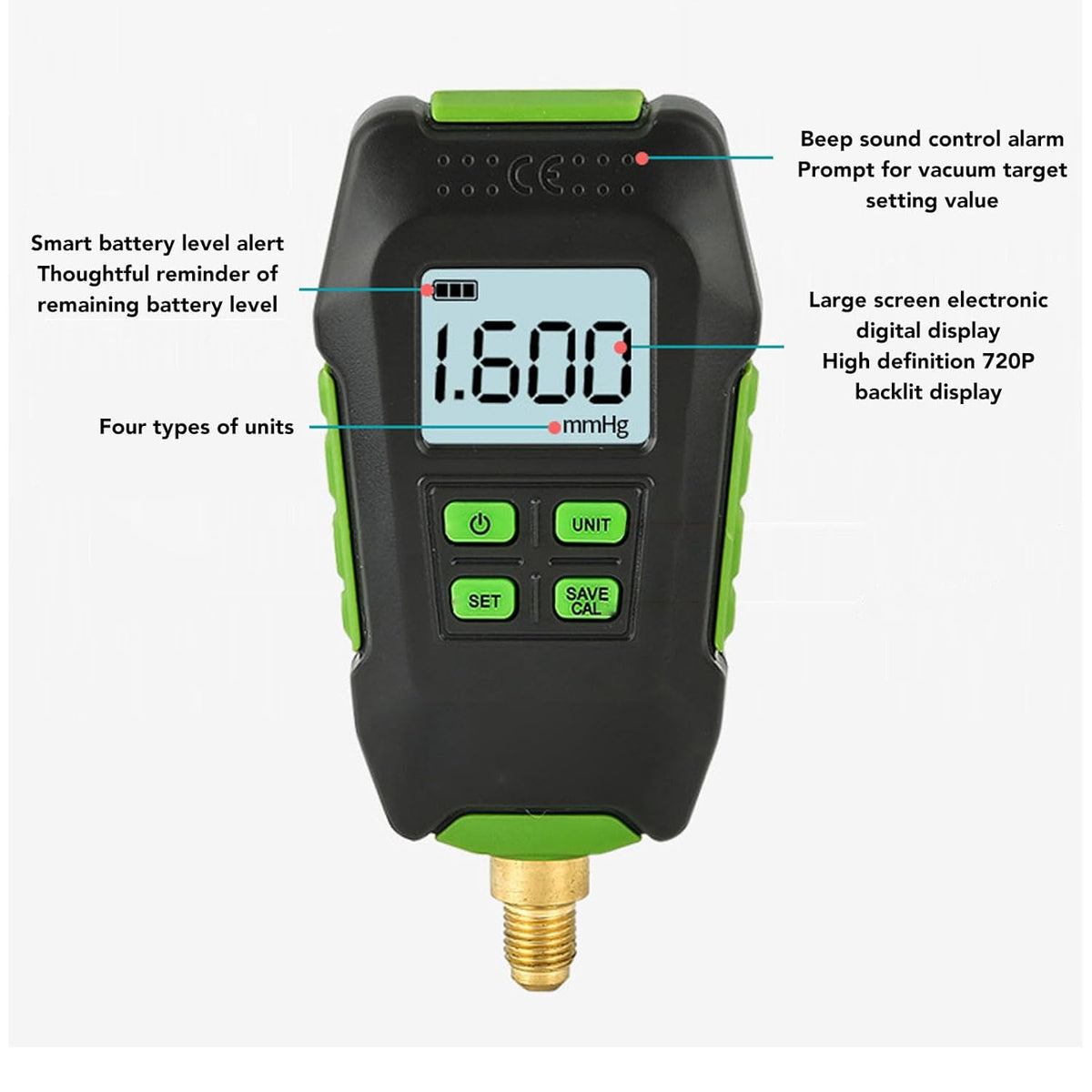 Digitale Vacuümmeter, 0-10.000 Pa HVAC-micronvacuümmetertester met Display met Achtergrondverlichting, Digitale Vacuümmicronmeterset voor Atmosferische Omgevingen
