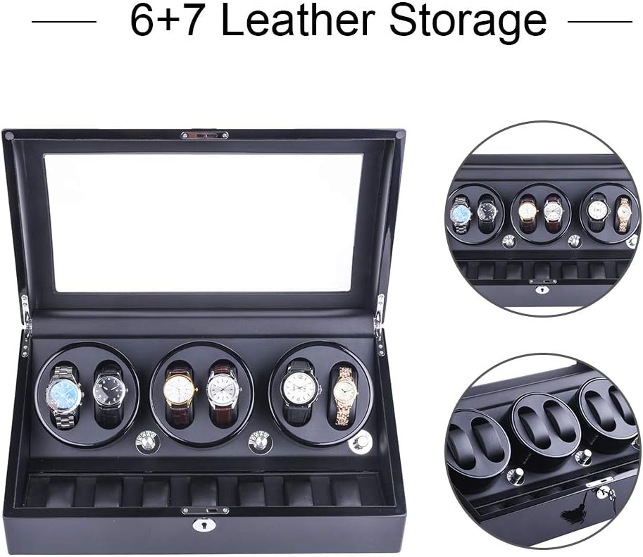 Automatische Horloge-Opwinder – Horlogewinder – Horlogebox – Watch Winder – Horloge-Opwindkast – Geschikt Voor 6 Horloges + 7 Extra Opbergplekken – Superstil <5 dB Met 4 Rotatieprogramma's