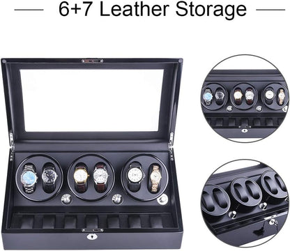 Automatische Horloge-Opwinder – Horlogewinder – Horlogebox – Watch Winder – Horloge-Opwindkast – Geschikt Voor 6 Horloges + 7 Extra Opbergplekken – Superstil <5 dB Met 4 Rotatieprogramma's