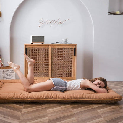 MAXYOYO Vouwmatras Futon matras vloermatras gewatteerd Japans tatami gewatteerd bed, dikke vouwmatras slaapmat rolmatras vloerligbed gastenmatras (lichtbruin, 150 x 200 cm)