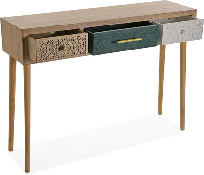 Versa Bridge Smalle hal of vestibule Entree hal meubilair, Console Tafel, met 3 lades, Afmetingen (H x B x H) 77 x 30 x 107 cm, Hout, Kleur Wit, Groen en Bruin
