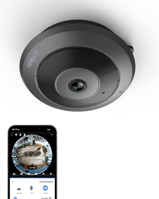 Reolink Fisheye Camera FE-W, 2K+ 6MP 360° Panorama, 2.4/5GHz Wifi Security Camera Indoor, Person Motion Detection, Distortion Correction, 2-Way Audio, Local Storage, IR Night Vision - QUORE
