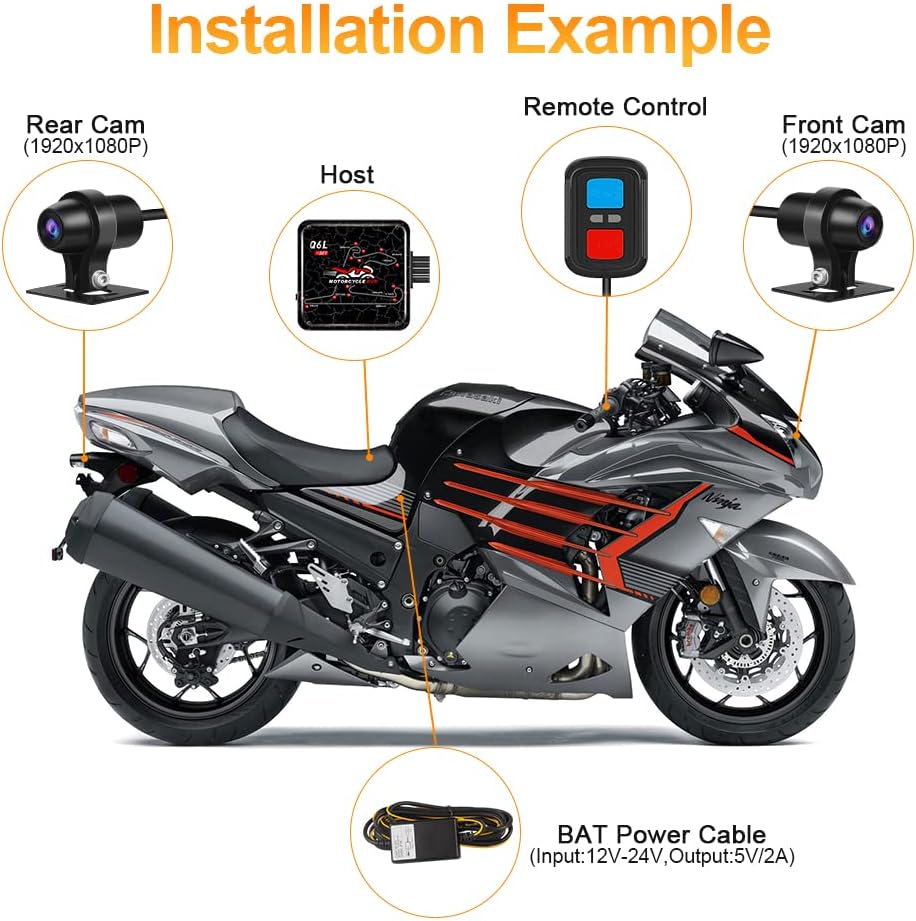 VSYSTO Dashcam voor motorfiets, 140 graden groothoeklens, waterdicht voor en achter, 1080p camera met wifi, GPS, nachtzicht, G-sensor, loop-opname (grijs)