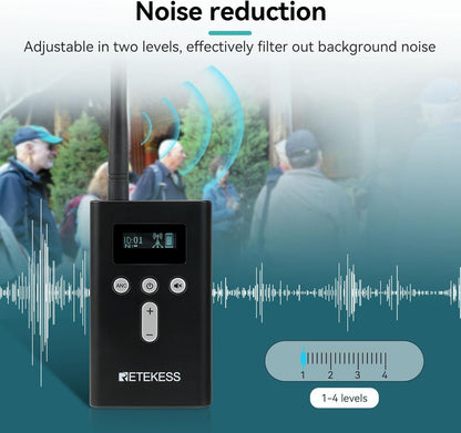 Retekess T130 Pro Audio Tour Guide System,Tourgidssysteem, Graded Noise Reduction, 100m, 49 kanalen, Type-c Opladen, Lange Standby-tijd 30 uur, D-vormige Hoofdtelefoon voor Toerisme