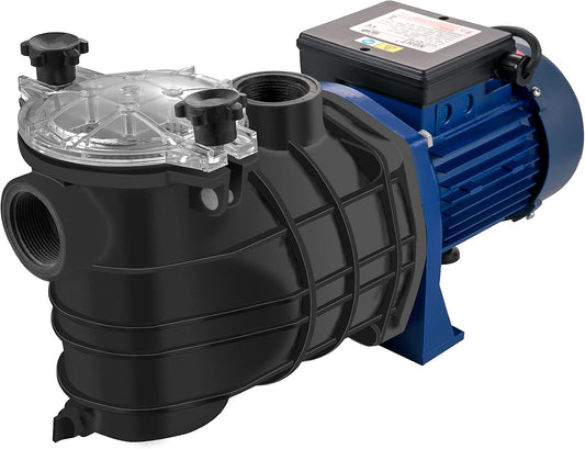 VEVOR Zwembadpomp, filtratie 15.000 l/u, 1 HP watercirculatiepomp met afneembare filtermand, filterpomp 750 W, hefhoogte max. 14,5 m voor zwembaden, spa's, thermische bronnen