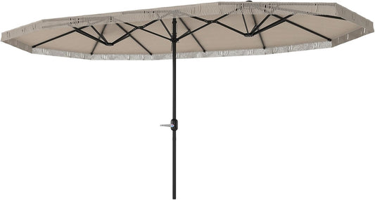 Outsunny Garden Shade Double Rectangle 4.5 x 2.65 x 2.60 m with Crank and Fringes, 180 g/m², Parasol for Balcony, Pool, Patio, Cream - QUORE