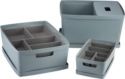 IDEA HOME 8 stuks opbergdozen, kunststof organizer, box, manden, opbergbox voor badkamer, rek met deksel, 19 l, blauw