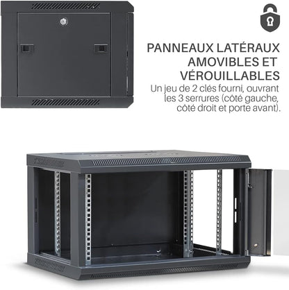 WAYTEX 37401 Netwerkkastlade 19 inch 6U - L 600 x D 450 x 368 mm - aan de muur geleverd of op poten staan - glazen deur met slot - zwart