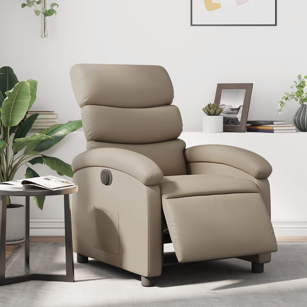 Elektrisch Verstelbare Fauteuil – Relaxstoel – Loungechair – TV Stoel – Relaxfauteuil – Kunstleer Cappuccino – Elektrische Verstelling Tot 135° – Zijvak & Duurzame Constructie