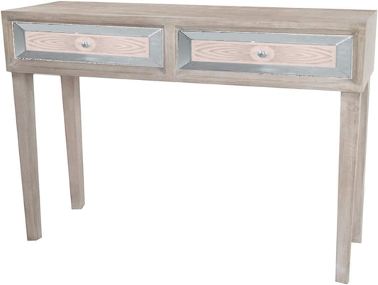 DRW consoletafel met spiegel en 2 laden in houtkleur oranje 110 x 35 x 80 cm, grenen en DM), 110 x 35 x 80 cm