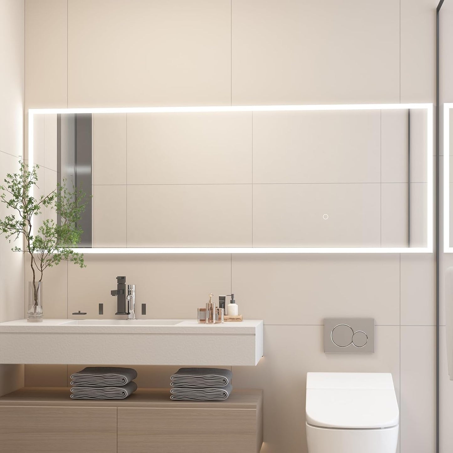CASSILANDO Spiegel in volledige lengte 160 x 50,8 cm met ledlampen, staande vloerspiegel, wandspiegel, variabele kleur en helderheidsinstelling voor slaapkamer, led, wit met standaard
