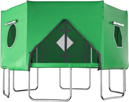 Trampoline Tent 427 cm Overkapping Afdekking, Trampoline Dak Accessoire voor Rechte Stangen met 6 Stangen, Bescherming tegen Zon en Wind, Geschikt voor Outdoor Gebruik (Groen)