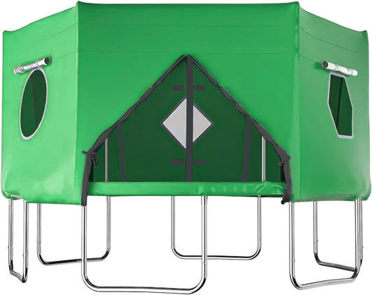 Trampoline Tent 427 cm Overkapping Afdekking, Trampoline Dak Accessoire voor Rechte Stangen met 6 Stangen, Bescherming tegen Zon en Wind, Geschikt voor Outdoor Gebruik (Groen)