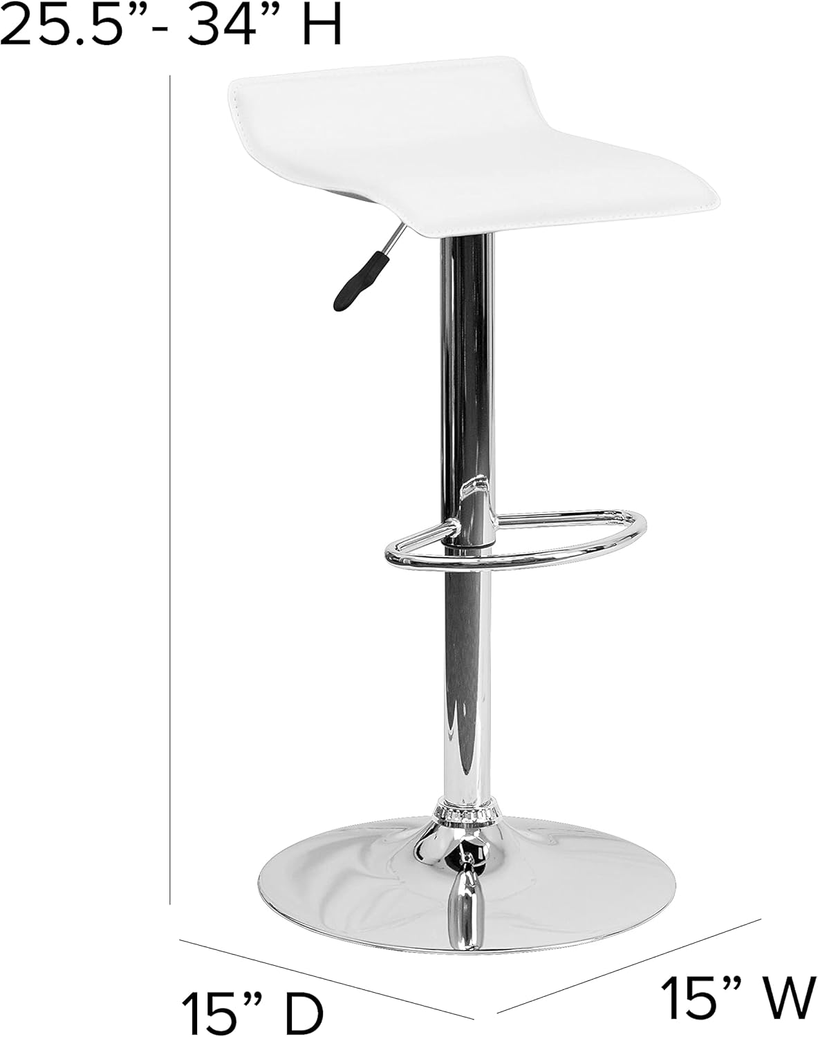Flash Furniture Athene 2 Pack Hedendaagse Witte Vinyl Verstelbare Hoogte Barkruk met Solid Wave Seat en Chrome Base