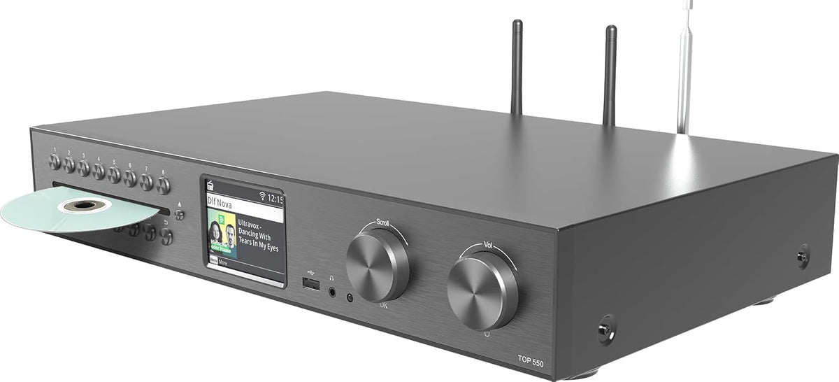 TELESTAR TOP 550 HiFi-systeem met versterker en cd-speler (43 cm breedte, 2 × 30 W, internetradio/DAB+, Bluetooth zend-/ontvangstfunctie, USB-opname, streamingdiensten) - zwart