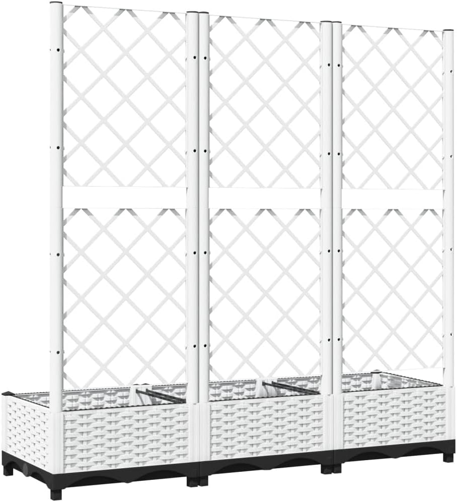 Flower Box for Garden with Integrated Trellis, White, 120 x 40 x 121.5 cm, Polypropylene PP for Climbing Plants, Practical Container for Patio and Patio, Robust Holder - QUORE