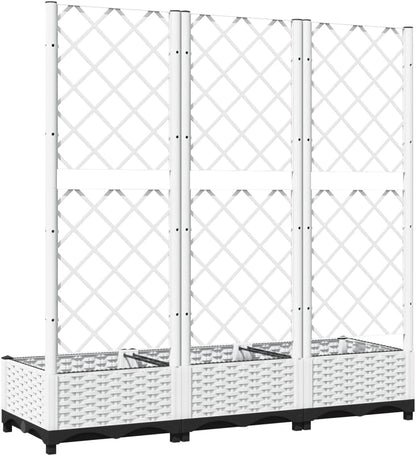 Flower Box for Garden with Integrated Trellis, White, 120 x 40 x 121.5 cm, Polypropylene PP for Climbing Plants, Practical Container for Patio and Patio, Robust Holder - QUORE