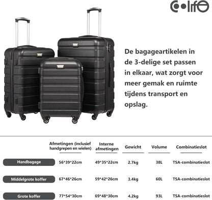 COOLIFE Reiskoffer hardshell koffer Grote Inchecken Koffer Bagage Lichtgewicht Reiskoffer Handbagage Koffer incl. TSA-slot trolley bagage rolkoffer 4 wielen ABS harde schaal (Appelgroen, 77cm-93L)