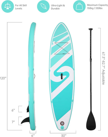 Opblaasbare Paddle Board Stand Up Paddle Board Opblaasbare Paddleboard SUP Board met Premium Volledige Accessoires 120 "x30"x6" voor Jeugd & Volwassenen Veel Plezier in Oceanen, Rivier en Meren