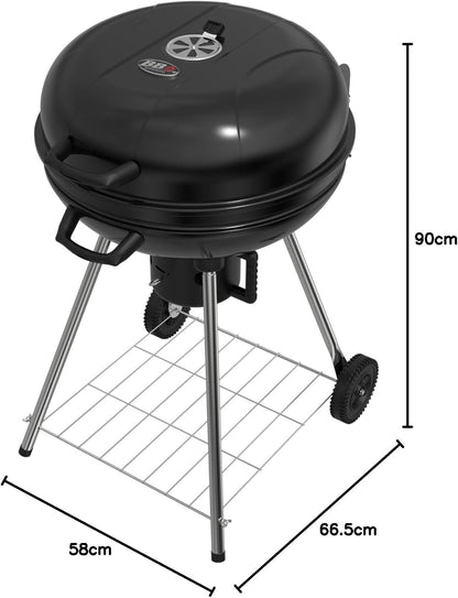 Draagbare houtskoolbarbecue, 22,5 inch ronde waterkoker met wielen, warmhoudrek, zwart, asverzamelaar