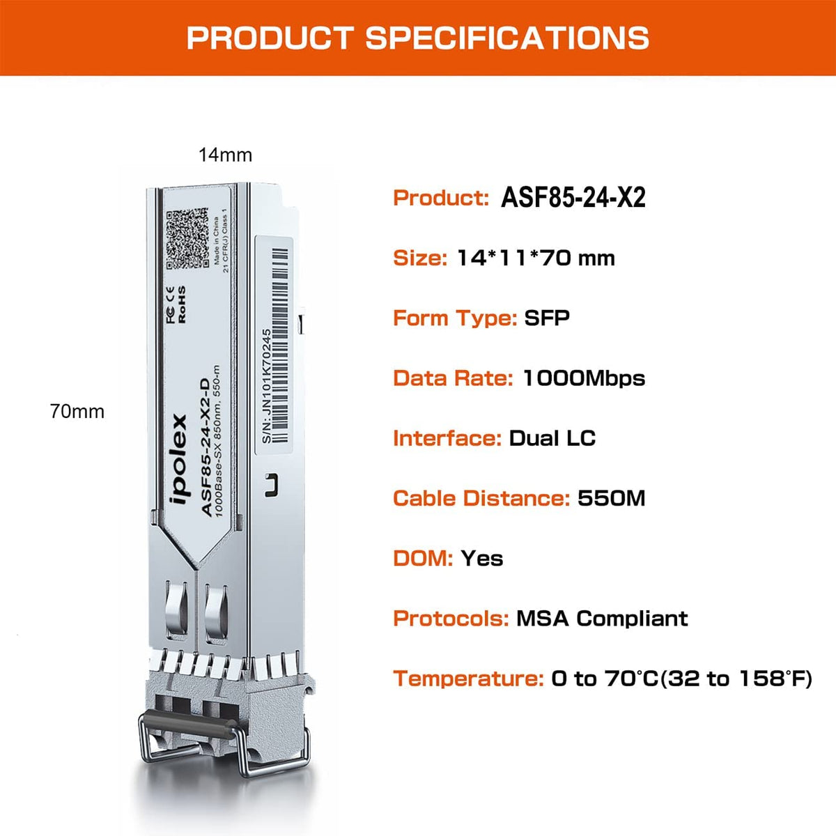ipolex Gigabit SX Multimode SFP LC Zendontvanger, 1000BASE-SX SFP Module voor Cisco GLC-SX-MMD, Meraki MA-SFP-1GB-SX, Ubiquiti uf-MM-1G, Mikrotik s-85DLC05D, Netgear AGM731F, 850nm MMF, 10Pack