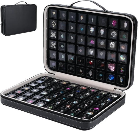 PH PandaHall 96 stuks edelsteen opbergdoos diamant displays lade lederen kristal collectie doos zwarte edelsteen potten sieraden organizer container met schuim insert voor strass kralen showcase