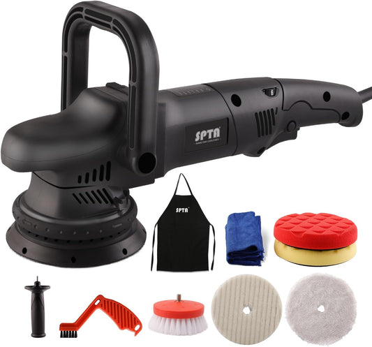 DAPSET-EU Excentrische polijstmachine, SPTA 15 mm-750 W, polijstmachine met 6 variabele snelheden, 1000-3800 tpm, 125 en 150 mm polijstschijf, polijstspons, voor het polijsten van auto‘s, meubels