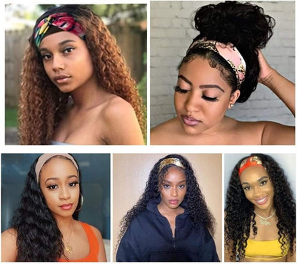 Deep Wave Headband Human Hair Wig Glueless Braziliaanse Natuur Vrouwen Haar met Pruiken Wear and Go Curly Wavy met Krullend Lang Machine Made Voor Zwarte Vrouwen Menselijk Natural Black 26 Inch