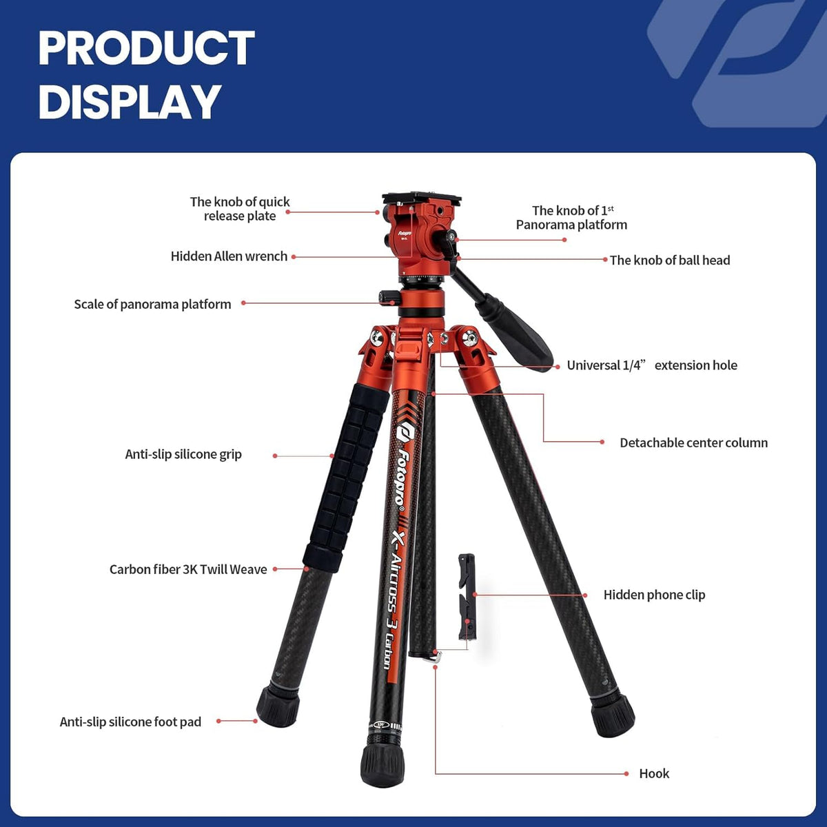 Professioneel Reisstatief Van Koolstofvezel – Camerastatief – Videostatief – Fotostatief – Tripod – Vloeiende Statiefkop – Ultralicht 1,07 kg En Tot 10 kg Draagvermogen